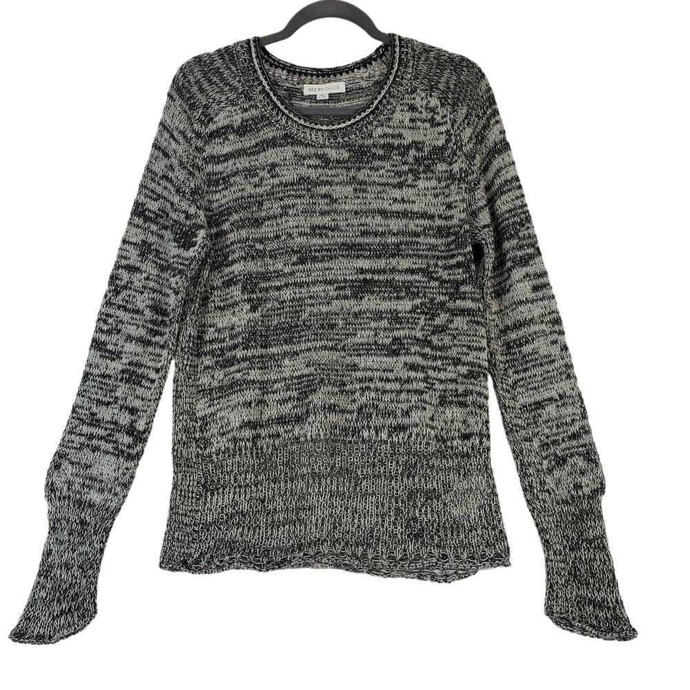 SEE by Chole Womens Sweater L Crochet Knit Alpaca Blend Quiet Luxury Soft Italy